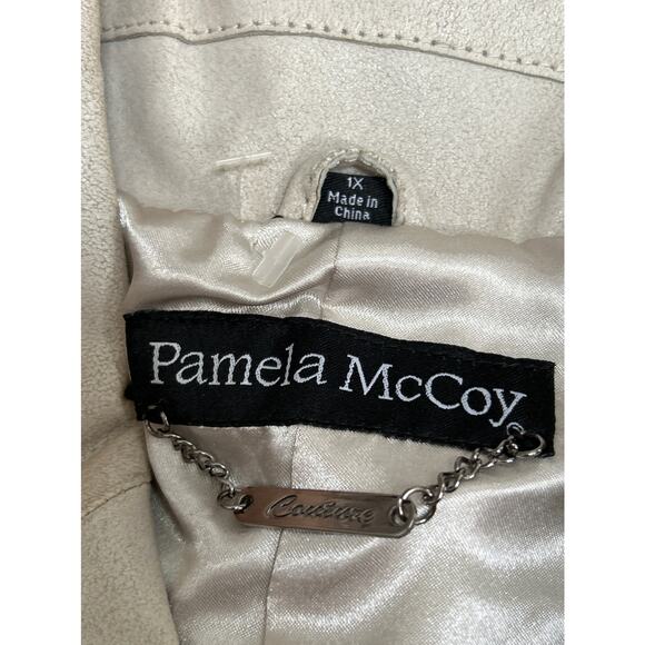 Pamela McCoy 1X Couture Beige Distressed Leather Gold Accents Jacket NWT - Picture 6 of 12